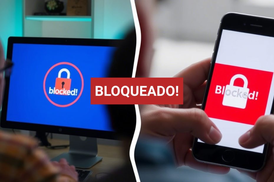Pessoas tentando acessar um site bloqueado no computador e no celular